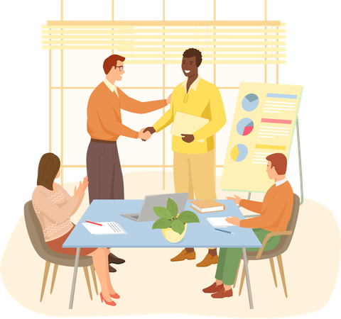 Businessman congratulating best employee for his presentation  Illustration