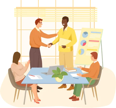 Businessman congratulating best employee for his presentation  Illustration