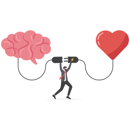 Businessman connect heart feeling with logical thinking brain  Illustration