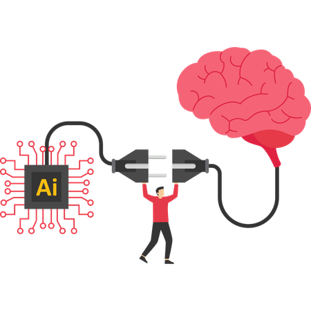 사업가, 인간의 뇌를 AI 칩 처리장치와 연결  일러스트레이션