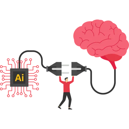 사업가, 인간의 뇌를 AI 칩 처리장치와 연결  일러스트레이션