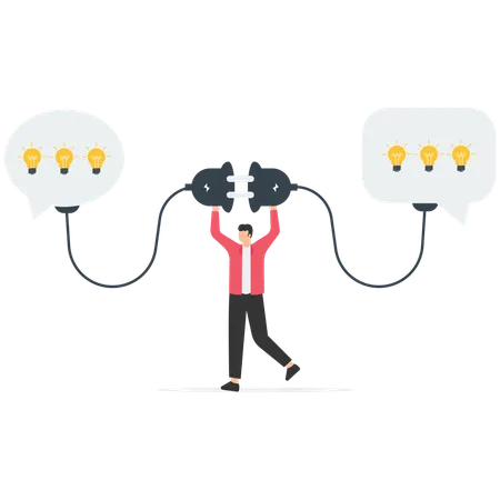 Businessman connect plug between conversation dialog  Illustration