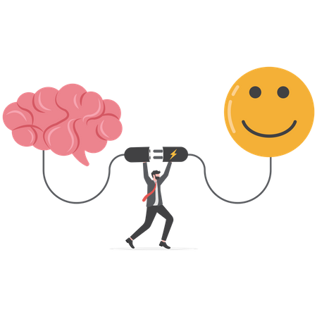 Businessman connect plug brain and happiness mood  イラスト