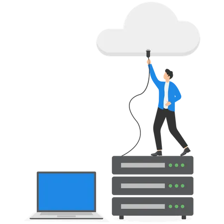 Business Technology Businessmen Connect Storage Servers To The Cloud Illustration