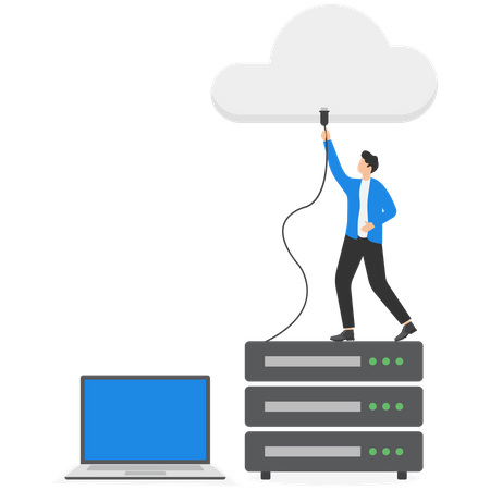 Businessman connect storage servers to cloud  Illustration