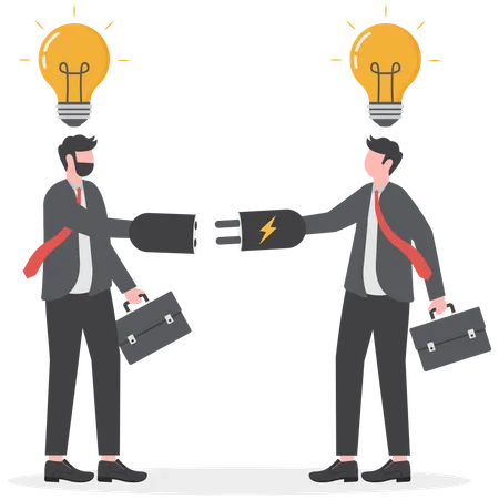 Communication For Success Connect Idea Or Understanding Agreement Or Solving Problem Together Cooperation Or Collaboration Concept Businessman Connect To Bright Up Lightbulb Idea On Human Head Illustration