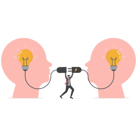 Businessman connect to bright up lightbulb idea on human head  Illustration