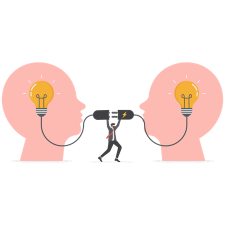 Businessman connect to bright up lightbulb idea on human head  Illustration