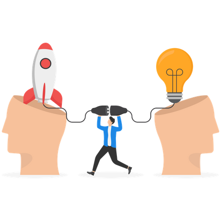 Businessman connecting a light bulb to a rocket  Illustration