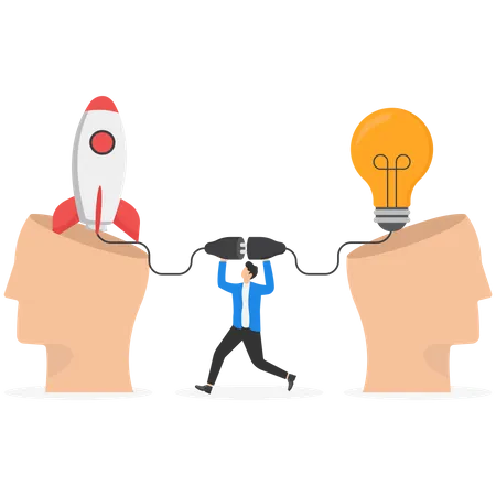 Businessman connecting a light bulb to a rocket  Illustration