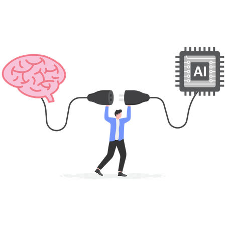 AI 칩을 뇌에 연결하는 사업가  일러스트레이션
