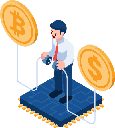 Businessman Connecting Bitcoin  Illustration