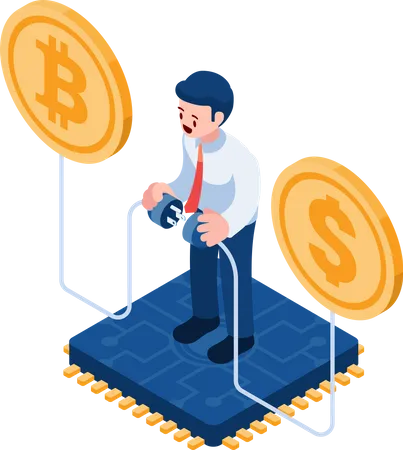 Businessman Connecting Bitcoin  Illustration