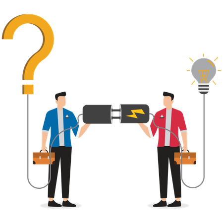 Businessman Connecting Cable to Illuminate Lightbulb as Solution  Illustration