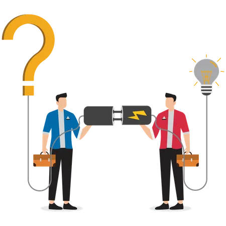 Businessman Connecting Cable to Illuminate Lightbulb as Solution  Illustration