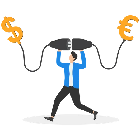 Businessman connecting currency sign with another one Illustration