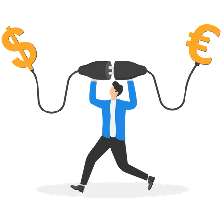 Businessman connecting currency sign with another one  Illustration