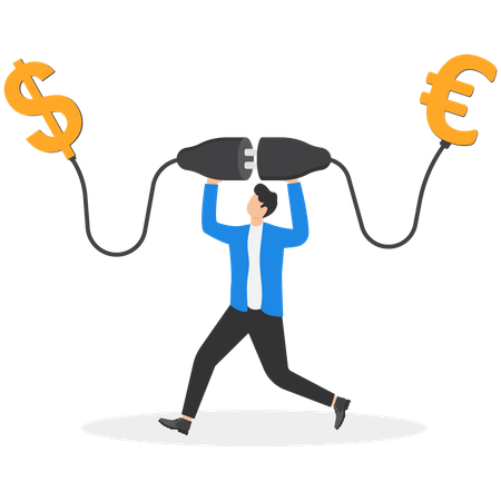 Businessman connecting currency sign with another one  Illustration