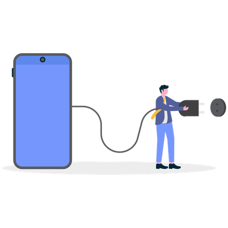 Businessman Connecting mobile charger on socket  Illustration