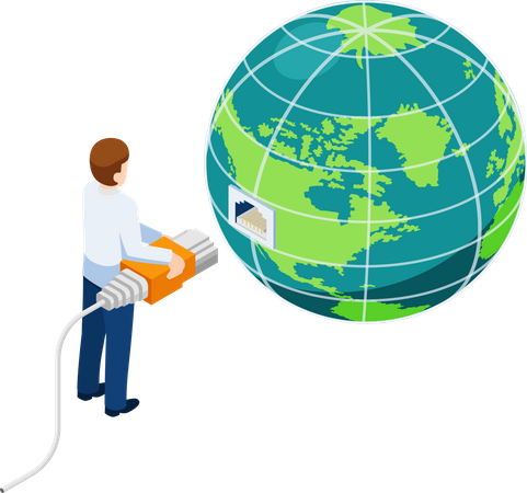 Businessman connecting network to global community Illustration