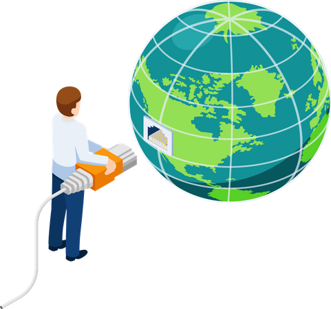 Businessman connecting network to global community  Illustration