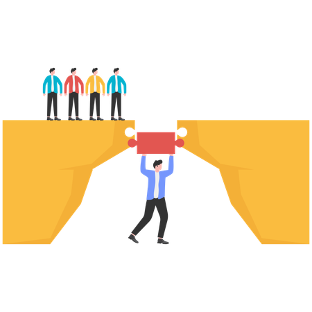 Businessman connects a jigsaw puzzle together to create a bridge  Illustration