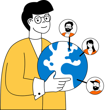 Businessman connects employees globally  Illustration