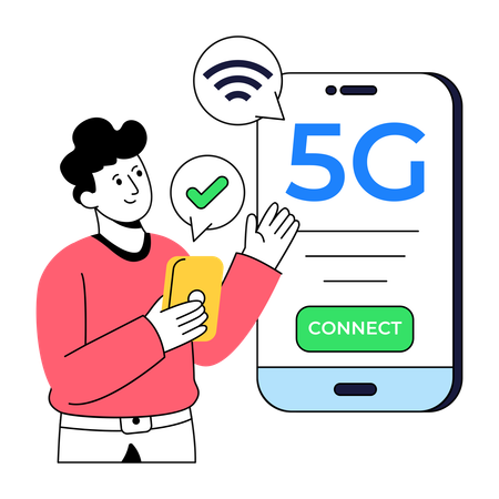 Businessman connects with Mobile 5g Network  Illustration