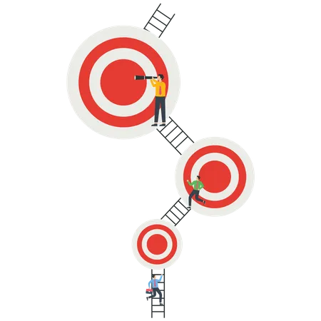 Businessman constantly climbing to bigger targets  Illustration