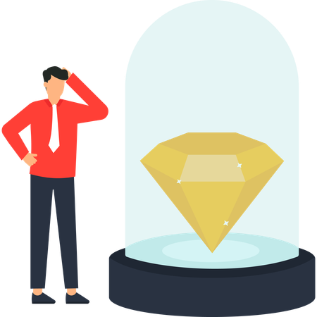 Businessman Contemplating Diamond Investment  Illustration