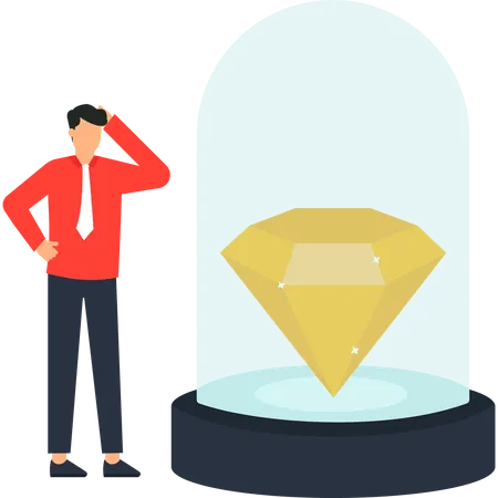 Businessman Contemplating Diamond Investment  Illustration