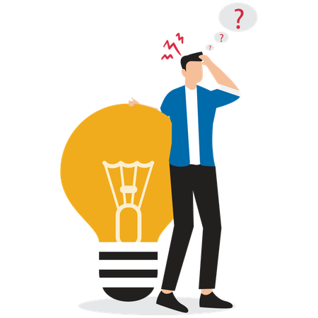 Businessman Contemplating Giant Lightbulb with Question Mark for Ambitious Goals  Illustration