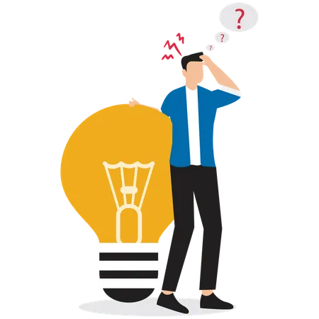 Businessman Contemplating Giant Lightbulb with Question Mark for Ambitious Goals  Illustration