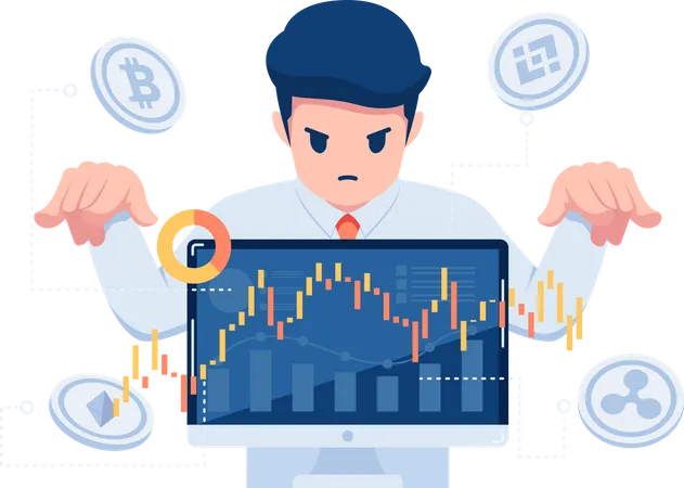 Businessman Controlling Cryptocurrency Trading Market  Illustration
