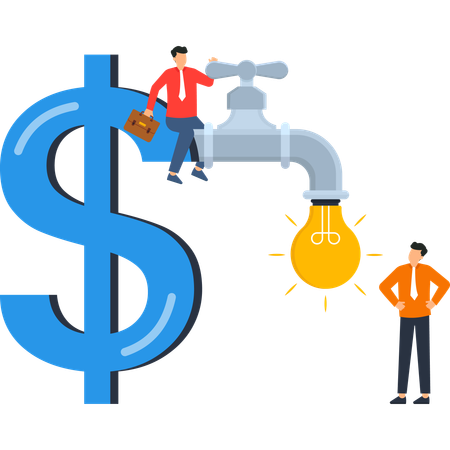Businessman Controlling Money Flow Tap Generating Ideas Innovation  Illustration