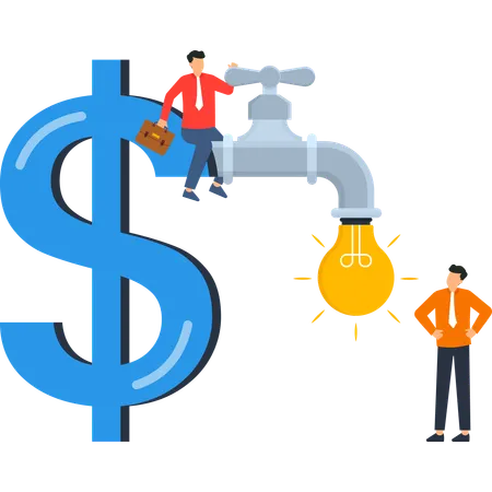 Businessman Controlling Money Flow Tap Generating Ideas Innovation  Illustration