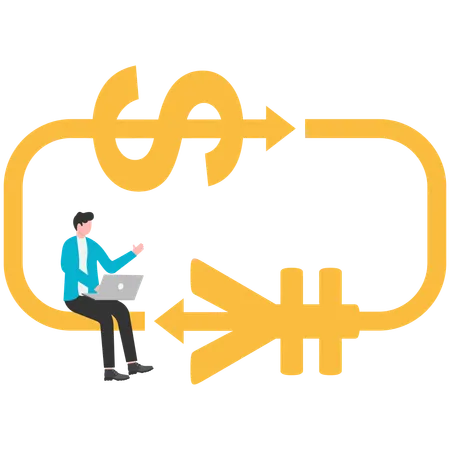 Businessman conversion of dollar and yuan symbols  Illustration