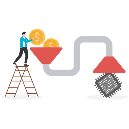 Businessman converting dollar into micro processor on Industrial Manufacture  Illustration