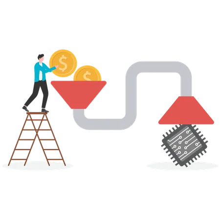 Businessman converting dollar into micro processor on Industrial Manufacture  Illustration