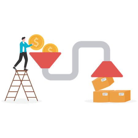 Businessman converting dollar into package on Industrial Manufacture  Illustration