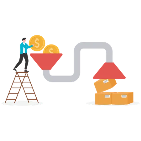 Businessman converting dollar into package on Industrial Manufacture  Illustration