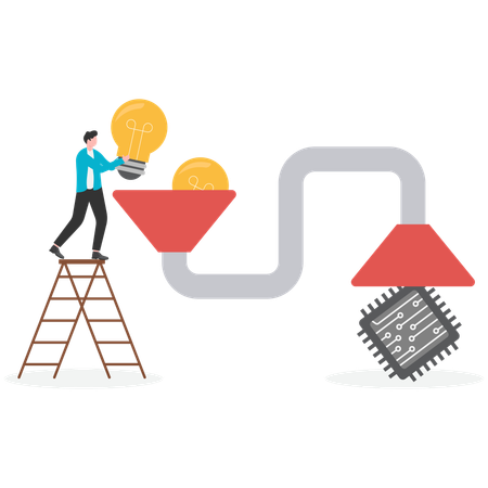 Businessman converting idea into micro processor on Industrial Manufacture  Illustration