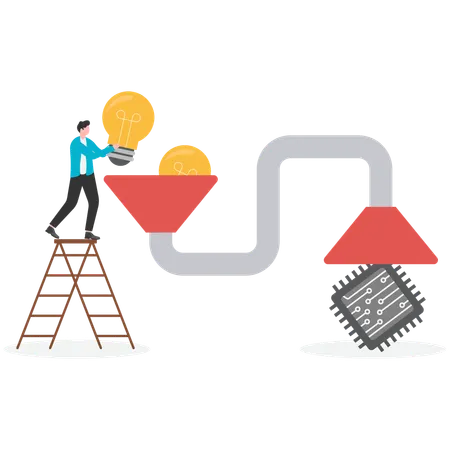 Businessman converting idea into micro processor on Industrial Manufacture  Illustration