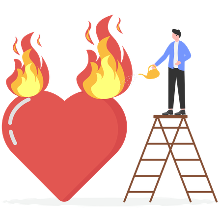 Businessman cooling down burning heart  Illustration