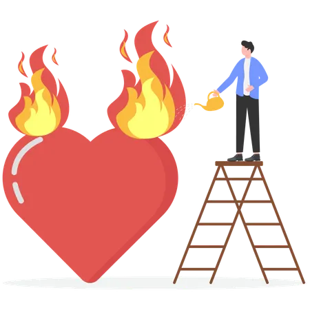 Businessman cooling down burning heart  Illustration