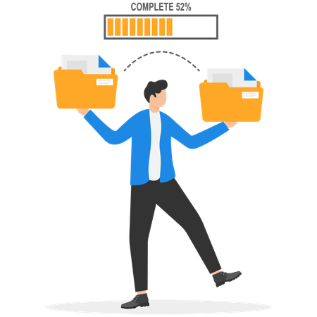 Businessman copying data to new folder with data transfer processing  Illustration
