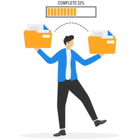 Businessman copying data to new folder with data transfer processing  Illustration