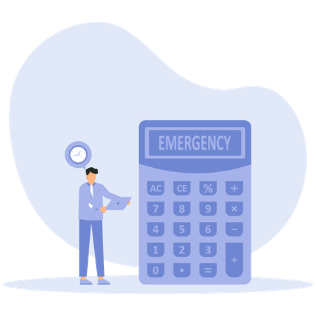 Businessman counting emergency fund with calculator  Illustration