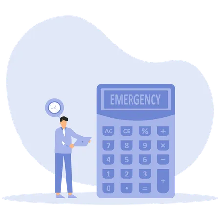 Businessman counting emergency fund with calculator  Illustration