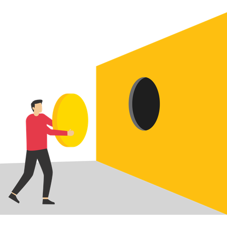 Businessman covering black hole in wall  Illustration